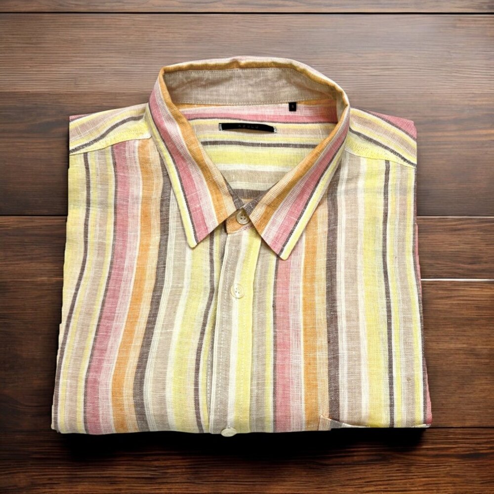 Azulu Multicolor‎ Striped Linen Long Sleeve Button Down Shirt
